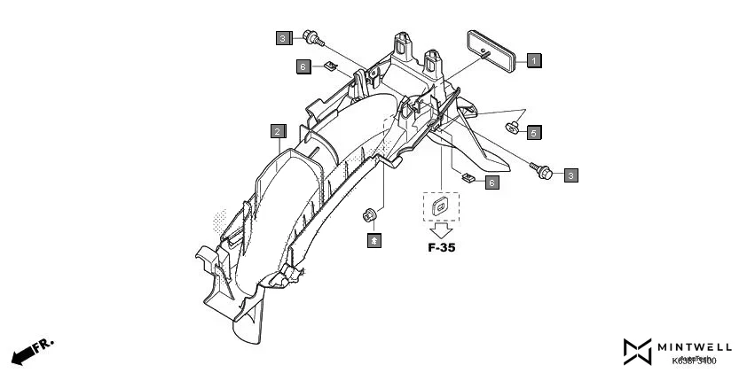 F-34 REAR FENDER assembly diagram for HONDA CD 110 Dream CB110C2K