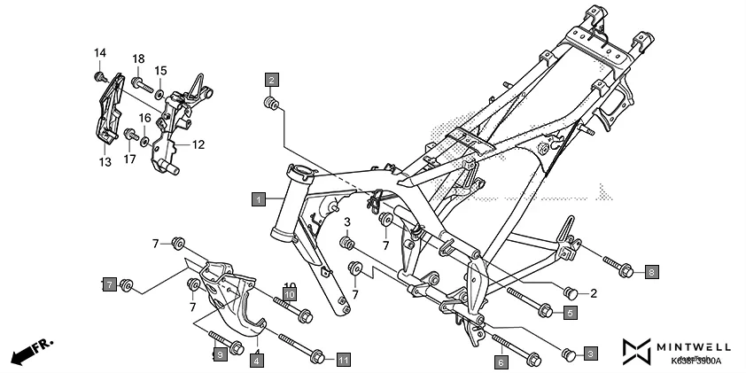 F-39 FRAME BODY assembly diagram for HONDA CD 110 Dream CB110C2K