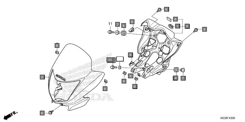 F-43 FRONT VISOR diagram showing 94103-06800