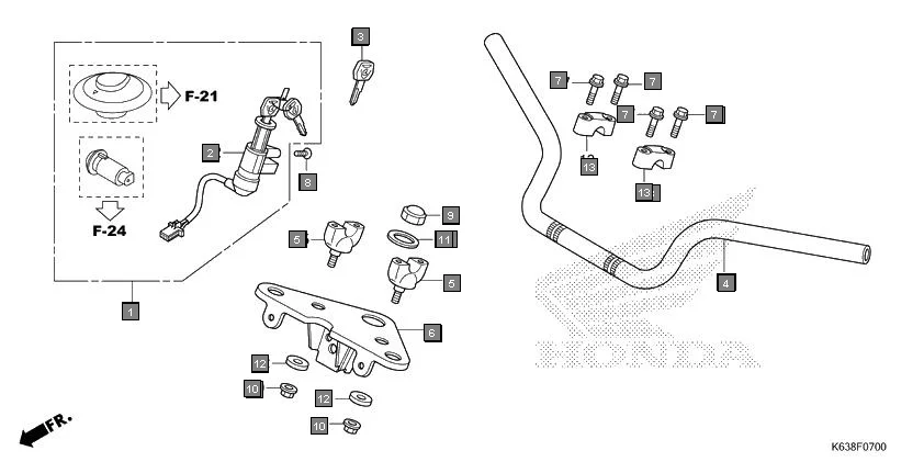 F-7 HANDLE PIPE/TOP BRIDGE diagram showing 90164-KPL-900
