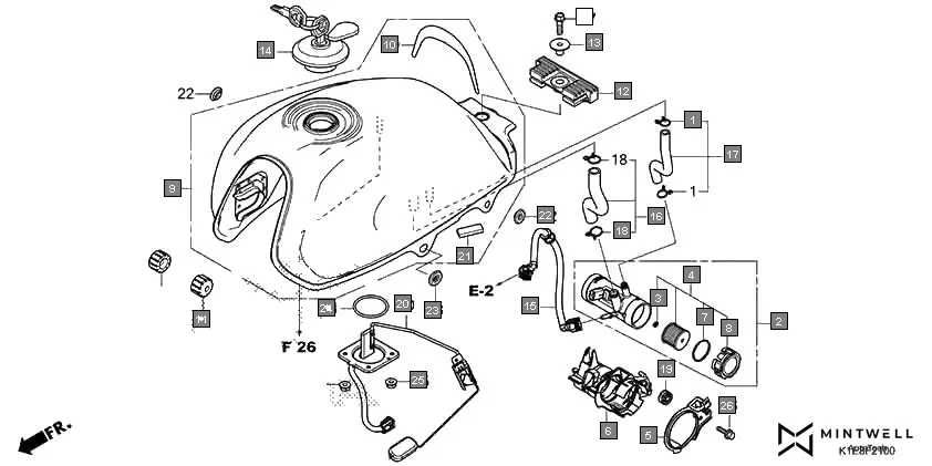 F-21 FUEL TANK assembly diagram for HONDA CD 110 Dream CB110CMDR