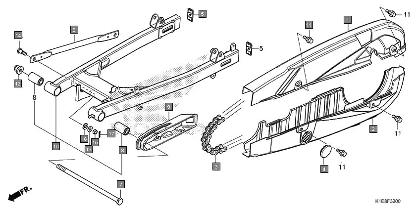 F-32 SWINGARM assembly diagram for HONDA CD 110 Dream CB110CMDR