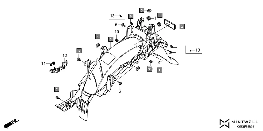 F-34 REAR FENDER assembly diagram for HONDA CD 110 Dream CB110CMDR