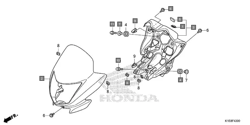 F-43 FRONT VISOR assembly diagram for HONDA CD 110 Dream CB110CMDR