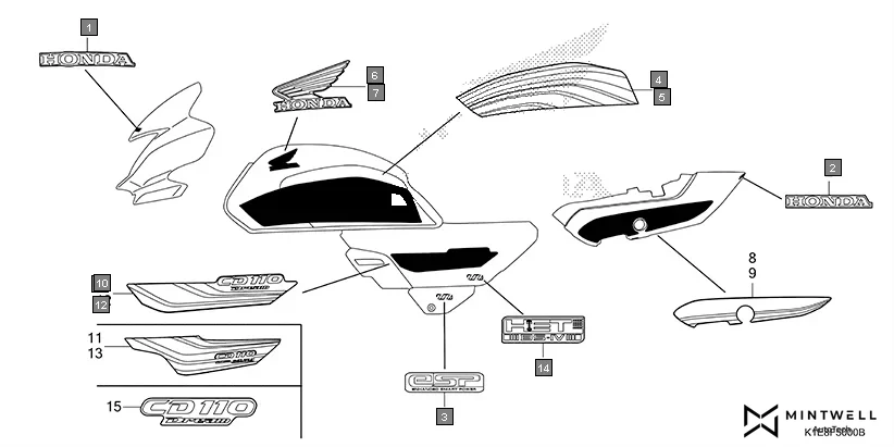 F-50 MARK/STRIPE assembly diagram for HONDA CD 110 Dream CB110CMDR