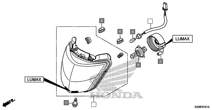 F-1-1 HEADLIGHT(LUMAX) assembly diagram for HONDA Dream Neo CB110CME
