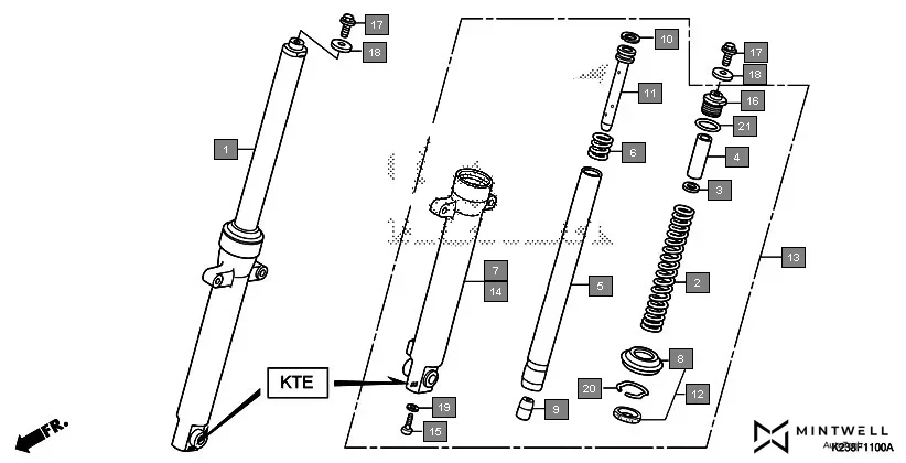 F-11 FRONT FORK(SHOWA) diagram showing 90601-GF5-731