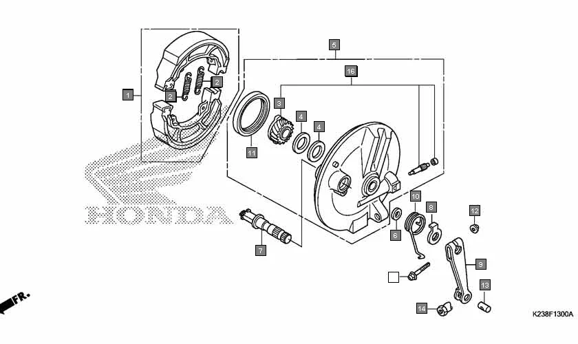 F-13 FRONT BRAKE PANEL assembly diagram for HONDA Dream Neo CB110CE