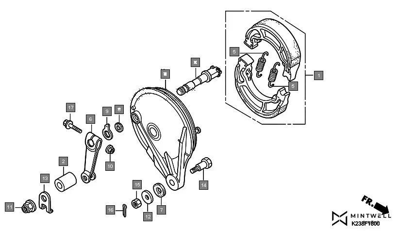F-18 REAR BRAKE PANEL assembly diagram for HONDA Dream Neo CB110CE