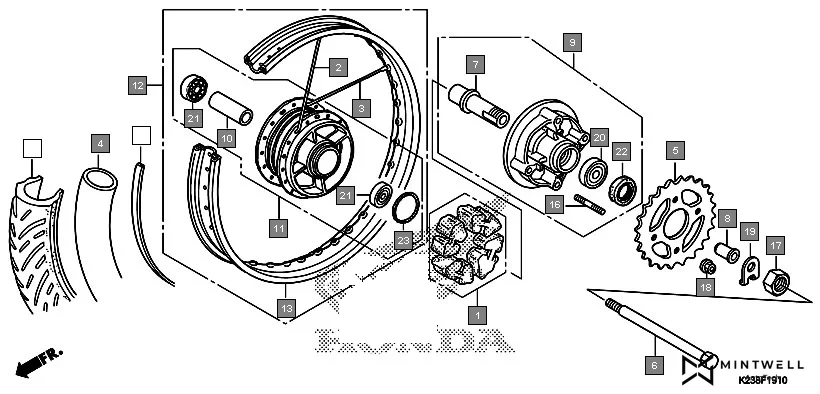 F-19-10 REAR WHEEL(SPOKE) assembly diagram for HONDA Dream Neo CB110CG