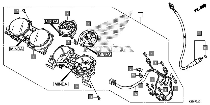 F-2-1 METER(MINDA) assembly diagram for HONDA Dream Neo CB110CME