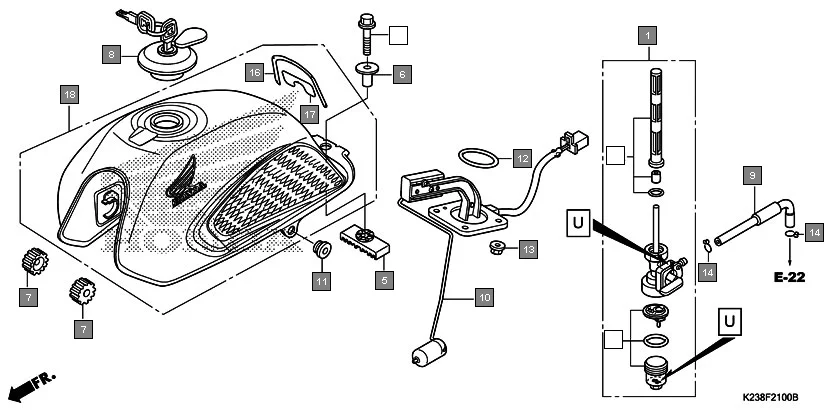 F-21 FUEL TANK diagram showing 95701-08035-08