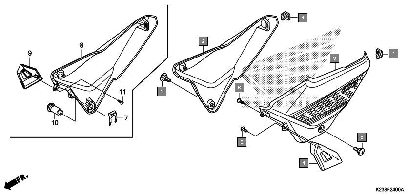 F-24 SIDE COVER assembly diagram for HONDA Dream Neo CB110CMG