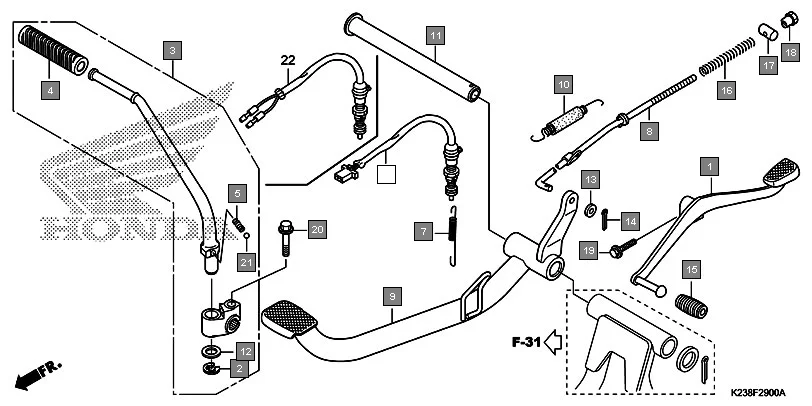 F-29 PEDAL/KICK STARTER ARM assembly diagram for HONDA Dream Neo CB110CG