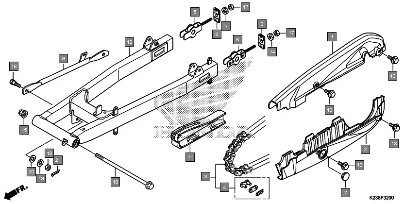 F-32 SWINGARM assembly diagram for HONDA Dream Neo CB110CG