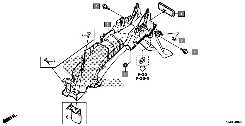 F-34 REAR FENDER assembly diagram for HONDA Dream Neo CB110CG