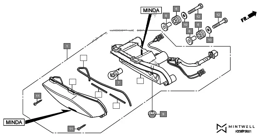 F-36-1 TAILLIGHT(MINDA) assembly diagram for HONDA Dream Neo CB110CE