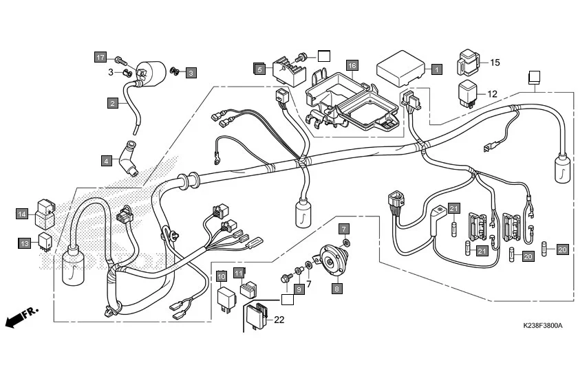 F-38 WIRE HARNESS diagram showing 38117-KFE-701