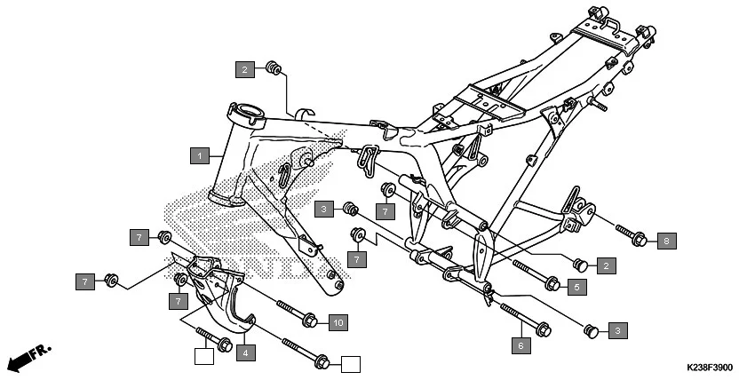 F-39 FRAME BODY assembly diagram for HONDA Dream Neo CB110CG