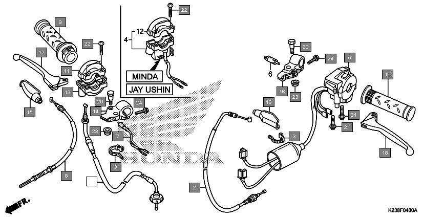 F-4 HANDLE LEVER/SWITCH/CABLE diagram showing 32161-KSP-920