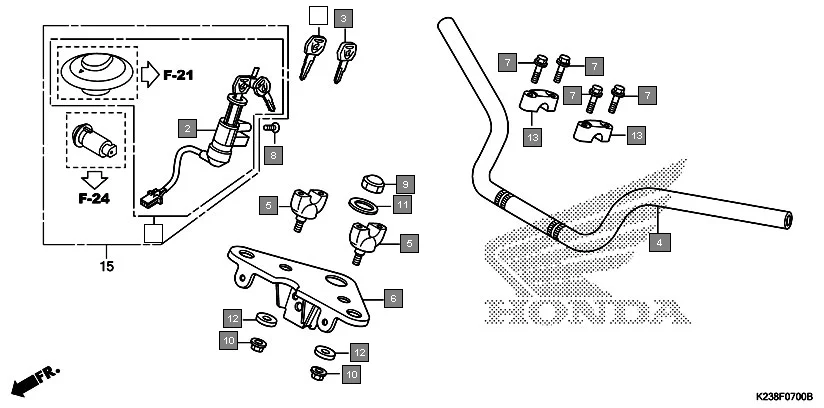F-7 HANDLE PIPE/TOP BRIDGE assembly diagram for HONDA Dream Neo CB110CG