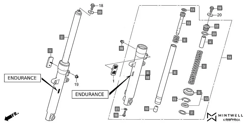 F-11 FRONT FORK(ENDURANCE) assembly diagram for HONDA CD 110 Dream CB110CMDR