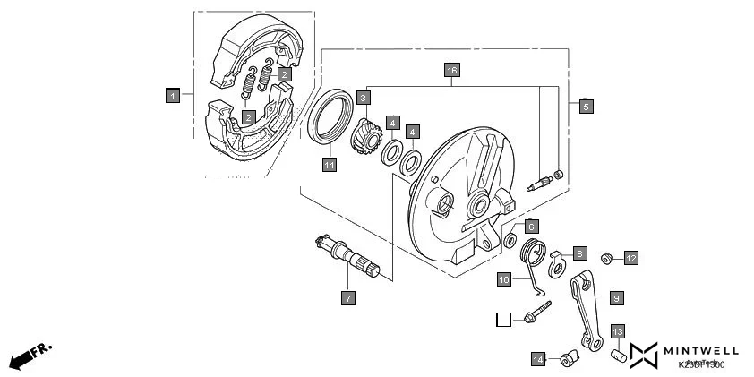 F-13 FRONT BRAKE PANEL assembly diagram for HONDA Dream Neo CB110CMH