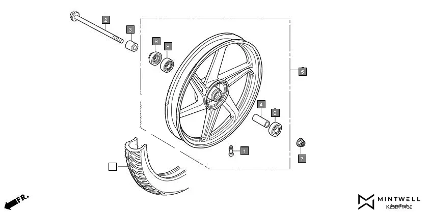 F-14-30 FRONT WHEEL assembly diagram for HONDA Dream Neo CB110CMH