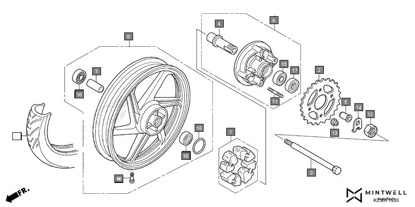 F-19-30 REAR WHEEL assembly diagram for HONDA Dream Neo CB110CMH