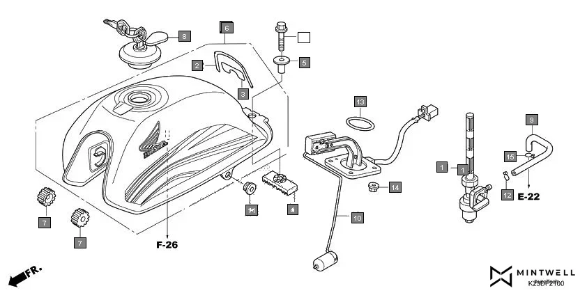 F-21 FUEL TANK assembly diagram for HONDA Dream Neo CB110CMH