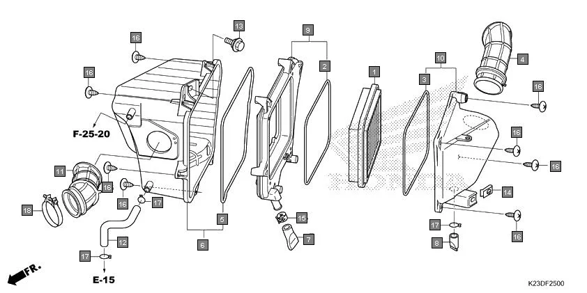 F-25 AIR CLEANER assembly diagram for HONDA Dream Neo CB110CMH