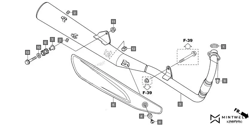 F-27 EXHAUST MUFFLER assembly diagram for HONDA Dream Neo CB110CMH