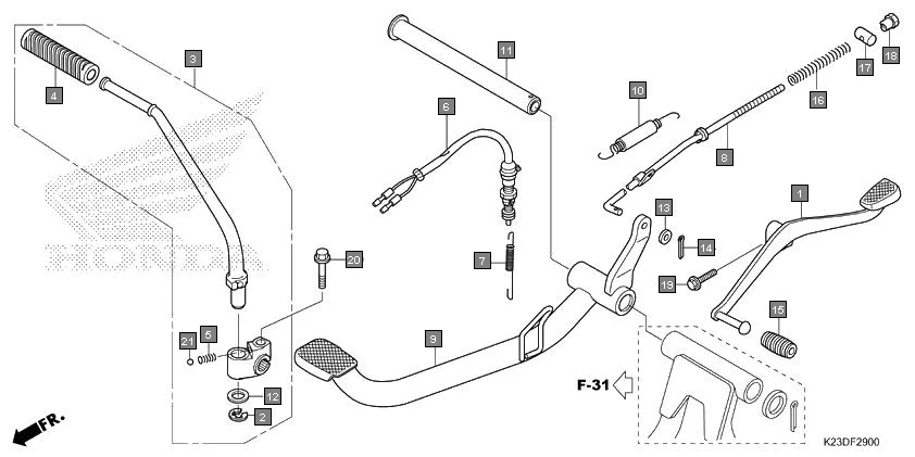 F-29 PEDAL/KICK STARTER ARM assembly diagram for HONDA Dream Neo CB110CMH