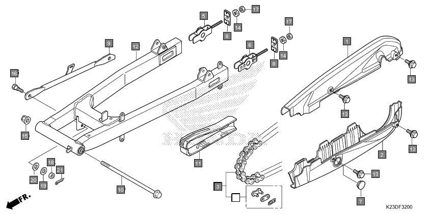 F-32 SWINGARM assembly diagram for HONDA Dream Neo CB110CMH