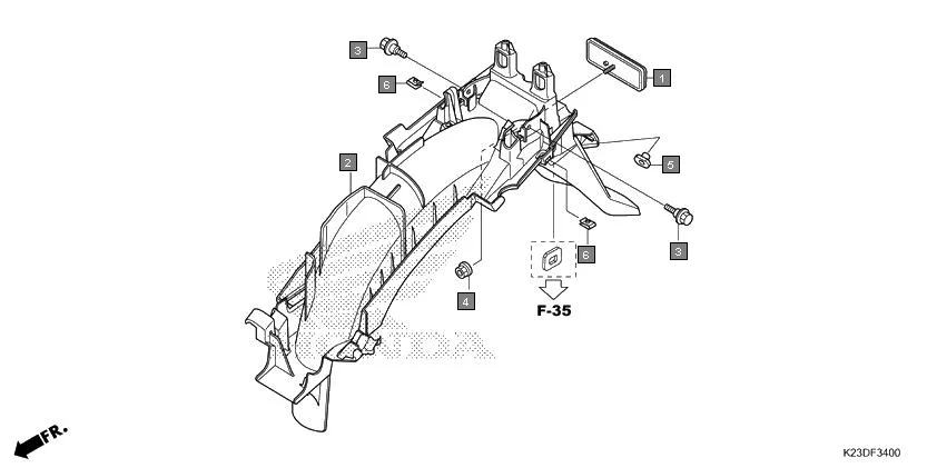 F-34 REAR FENDER assembly diagram for HONDA Dream Neo CB110CMH