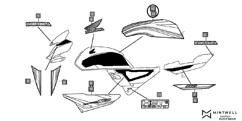 F-50 MARK/STRIPE assembly diagram for HONDA Dream Neo CB110CMH