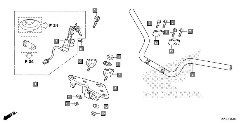 F-7 HANDLE PIPE/TOP BRIDGE assembly diagram for HONDA Dream Neo CB110CMH