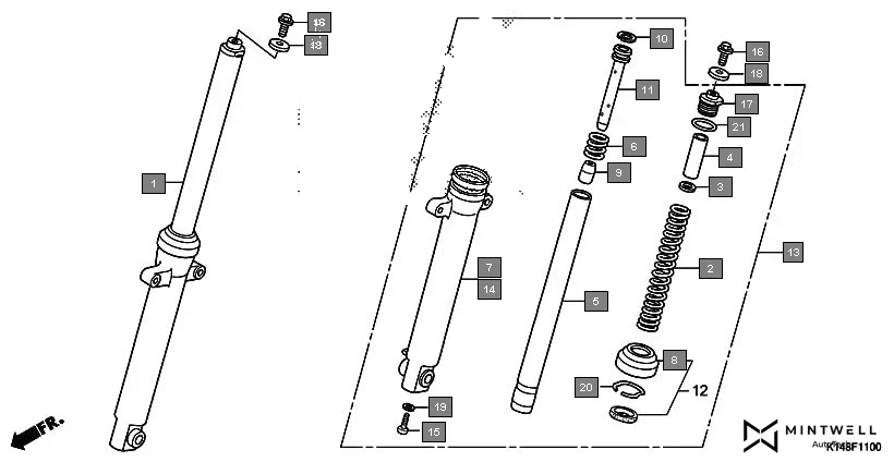 F-11 FRONT FORK(CB110D/MD) assembly diagram for HONDA Dream Yuga CB110MD