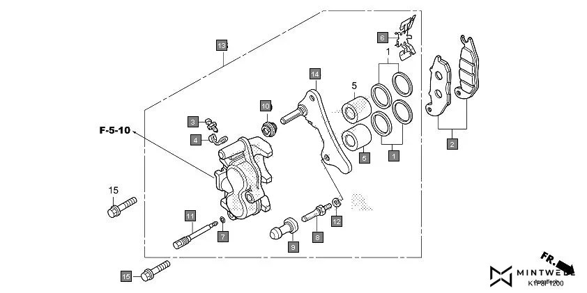 F-12 FRONT BRAKE CALIPER assembly diagram for HONDA CB200X CB190XR