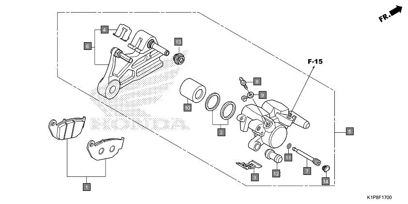 F-17 REAR BRAKE CALIPER assembly diagram for HONDA CB200X CB190XS