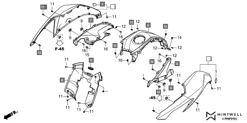 F-21-20 FUEL TANK COVER assembly diagram for HONDA CB200X CB190XR