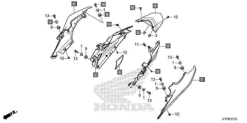 F-23-10 REAR COWL assembly diagram for HONDA CB200X CB190XR