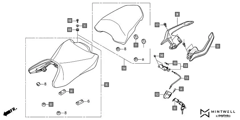 F-23 SEAT assembly diagram for HONDA CB200X CB190XS