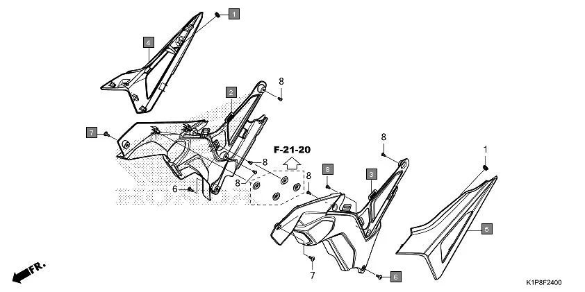 F-24 SIDE COVER assembly diagram for HONDA CB200X CB190XR