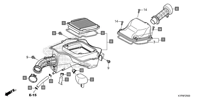 F-25 AIR CLEANER assembly diagram for HONDA CB200X CB190XS
