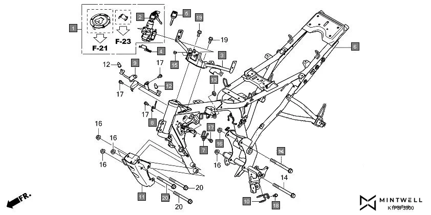 F-39 FRAME BODY diagram showing 50297-K1L-D00
