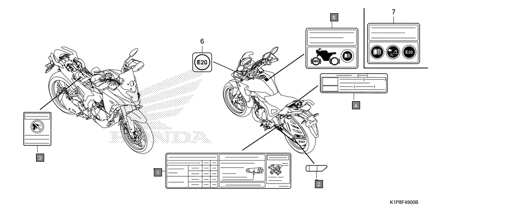 F-49 CAUTION LABEL assembly diagram for HONDA CB200X CB190XS