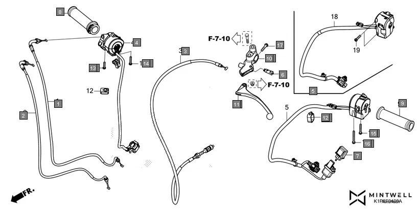 F-4 HANDLE LEVER/SWITCH/CABLE assembly diagram for HONDA CB200X CB190XR