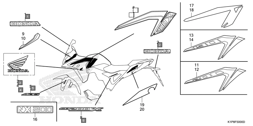 F-50 MARK/STRIPE diagram showing 86611-K0E-D20ZA