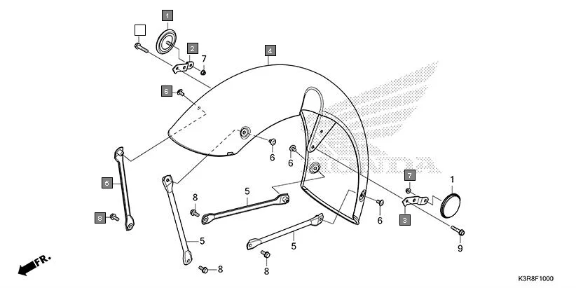 F-10 FRONT FENDER assembly diagram for HONDA CB350 CB350CR
